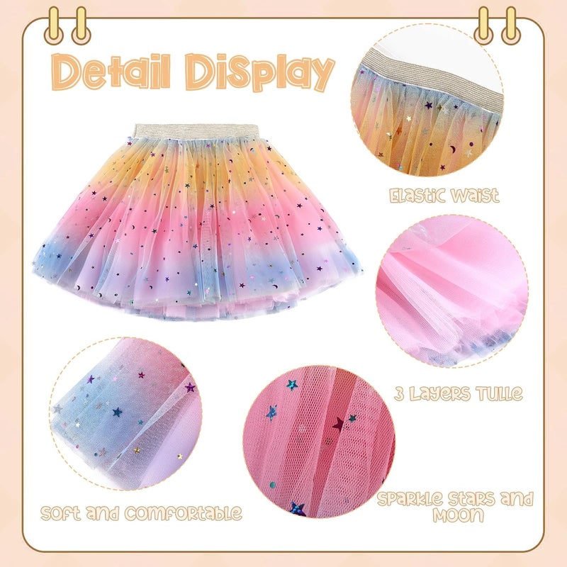 Revkokmx Girls Layered Rainbow Tutu Skirt Dance Dress Ruffle Tiered Clubwear - Image 2